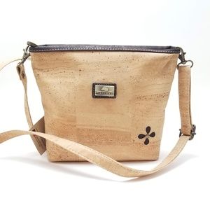 Cork Cross Body Bag with Brown Flower Accent